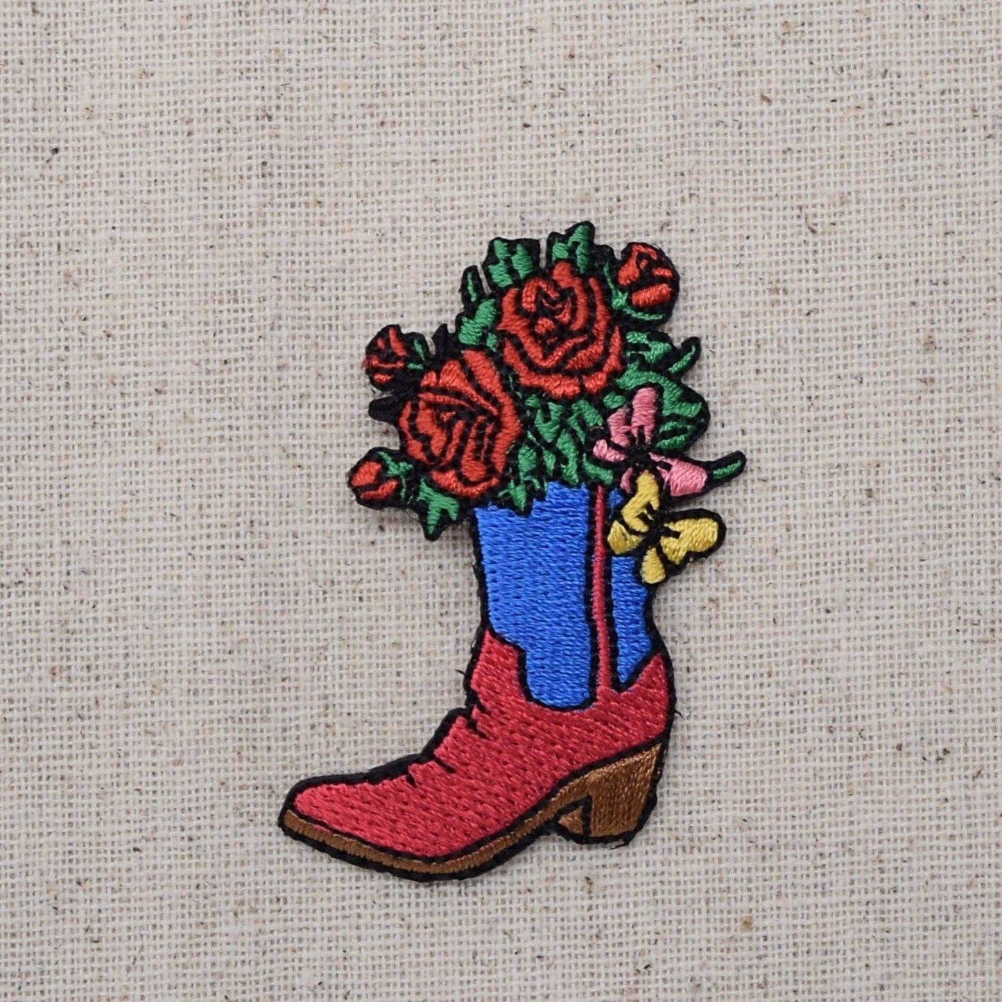 Western Cowgirl Boot and Flowers, Embroidered, Iron on Patch