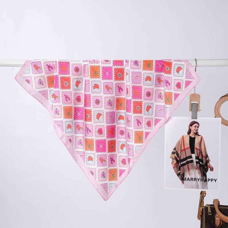 Postal Stamp Lobster Flower Silk Finish Scarf | 40SC731: PINK