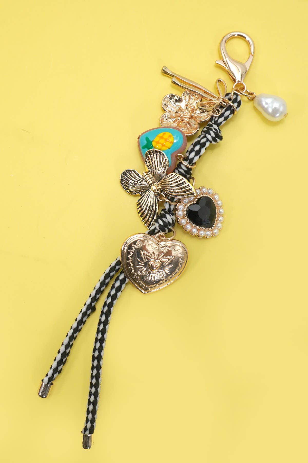 BAG CHARM-ROPE HEART PORCELAIN FRUIT