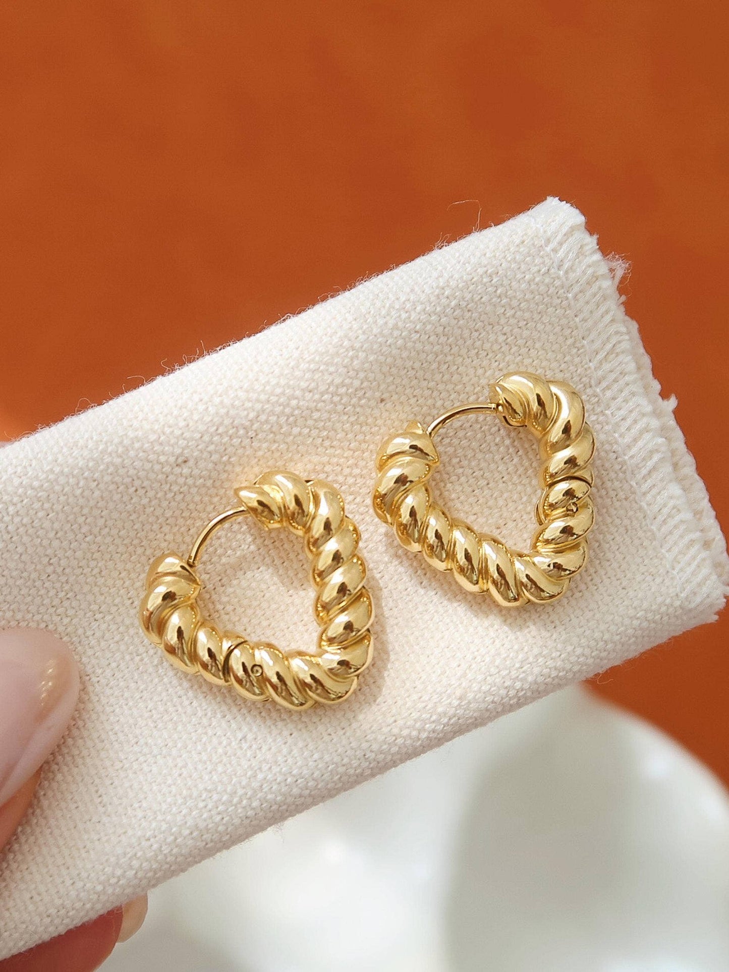 Prudence 18K Gold Non-Tarnish Twisted Heart Hoop Earrings
