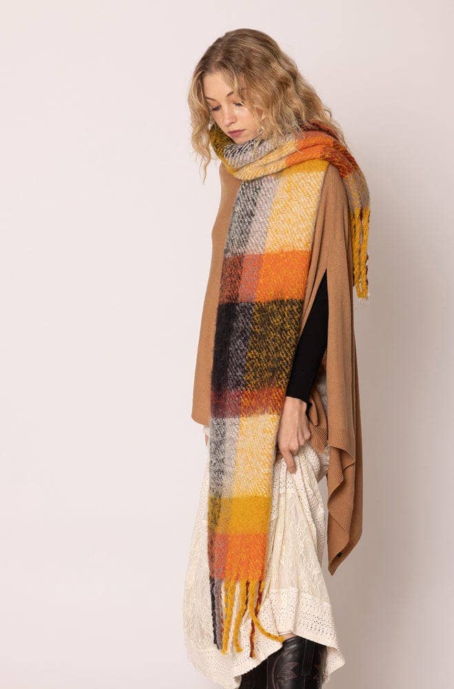 Jenna Plaid Cozy Scarf With Fringe