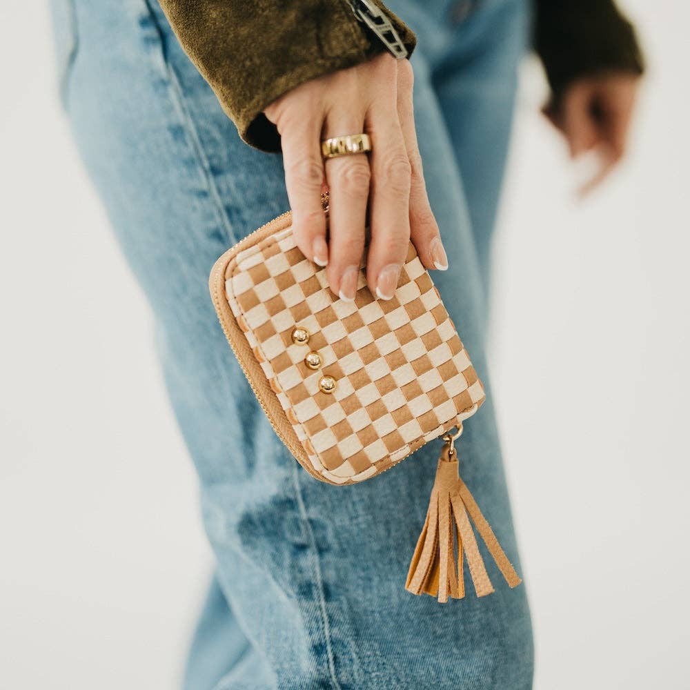 Wynona Woven Wallet: Checkered Brown