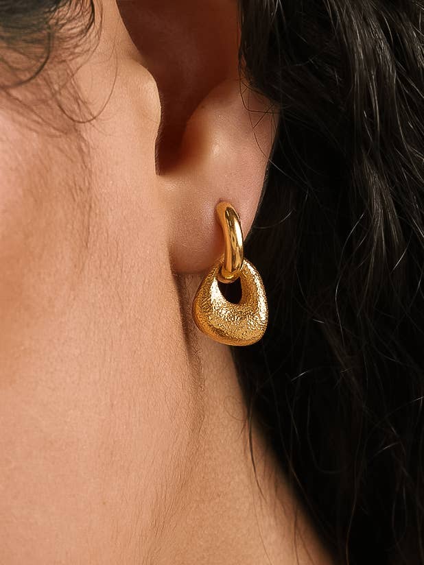 Amoret 18K Gold Non-Tarnish Modern Textured Earrings: Yellow Gold