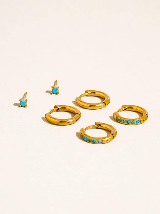 Ivalo 18K Gold Non-Tarnish Turquoise Huggie Earring Set