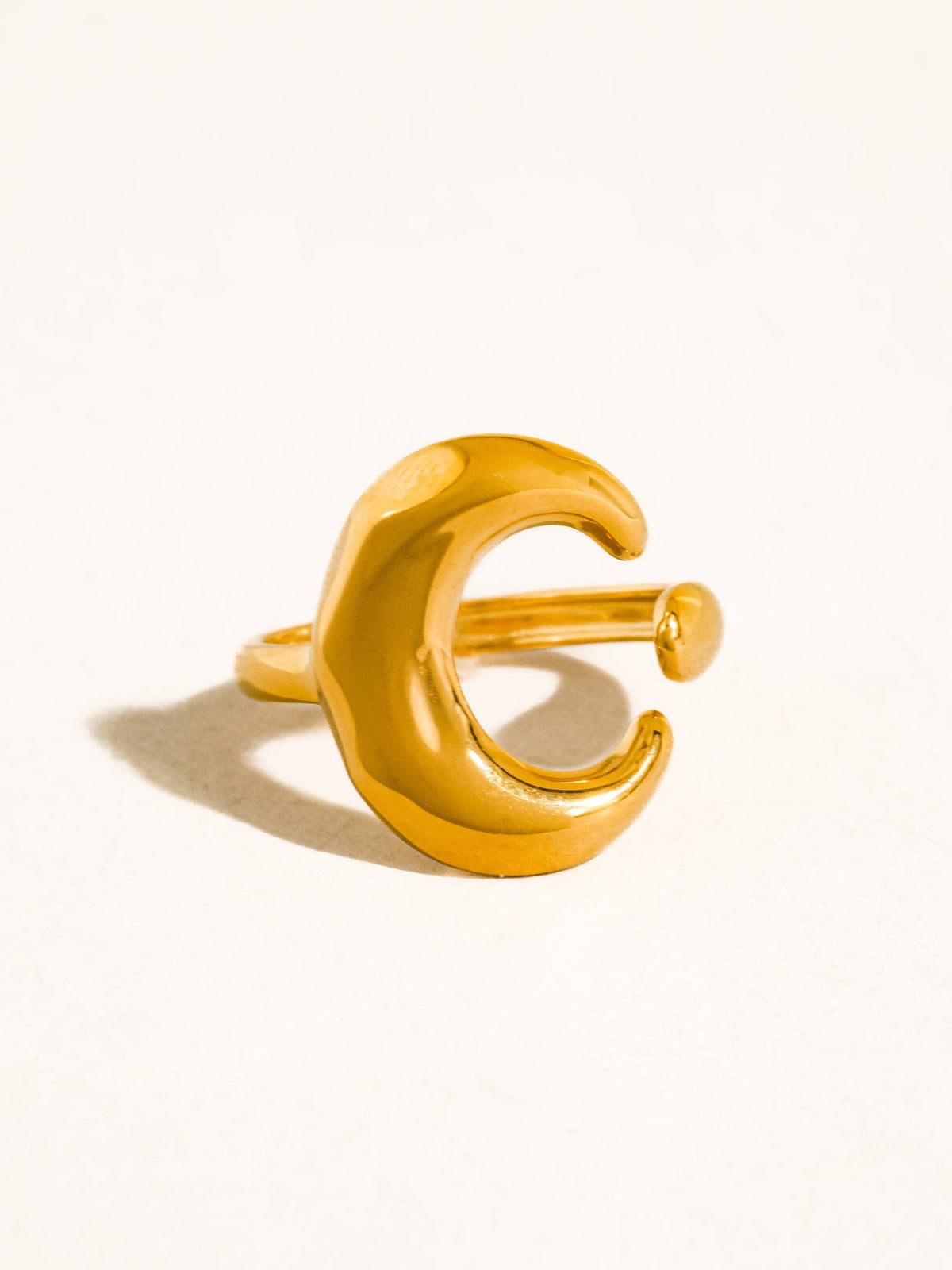 Aurelune 18K Gold Non-Tarnish Minimalist Moon Ring: Yellow Gold