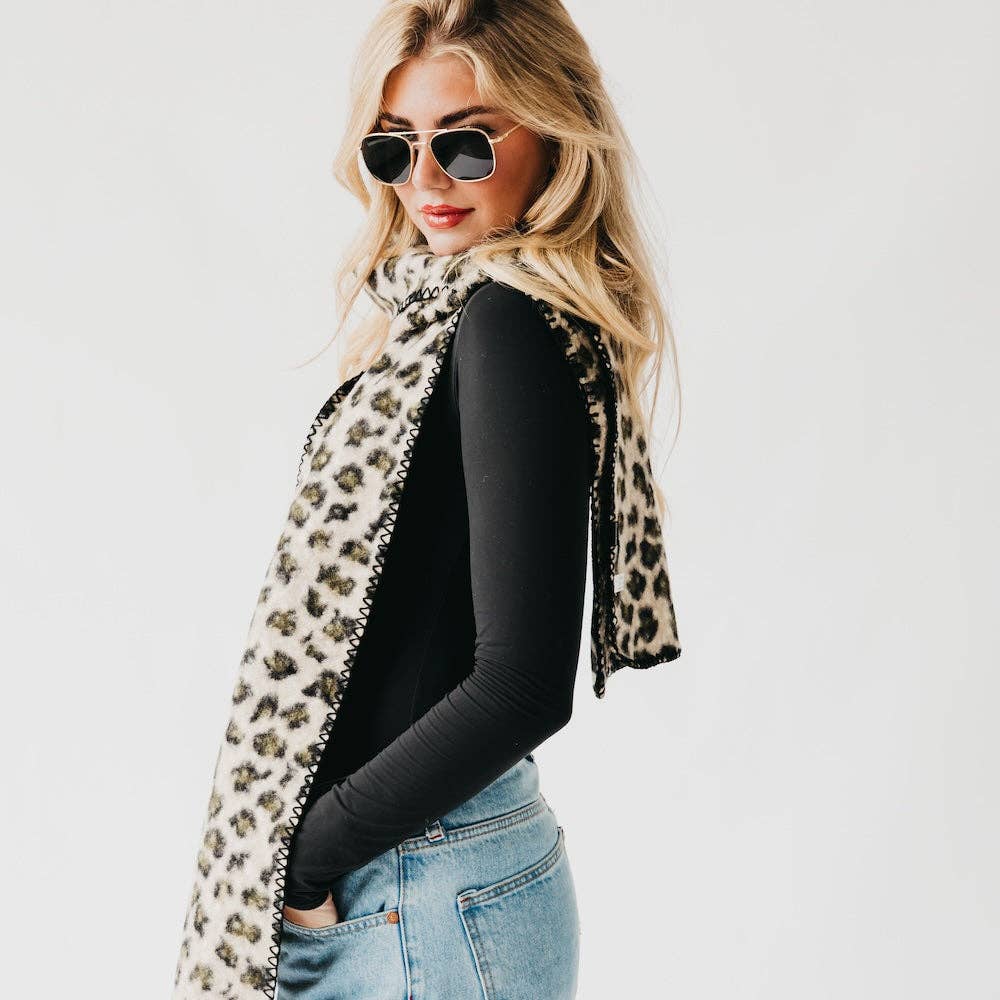 Laine Leopard Scarf: Olive