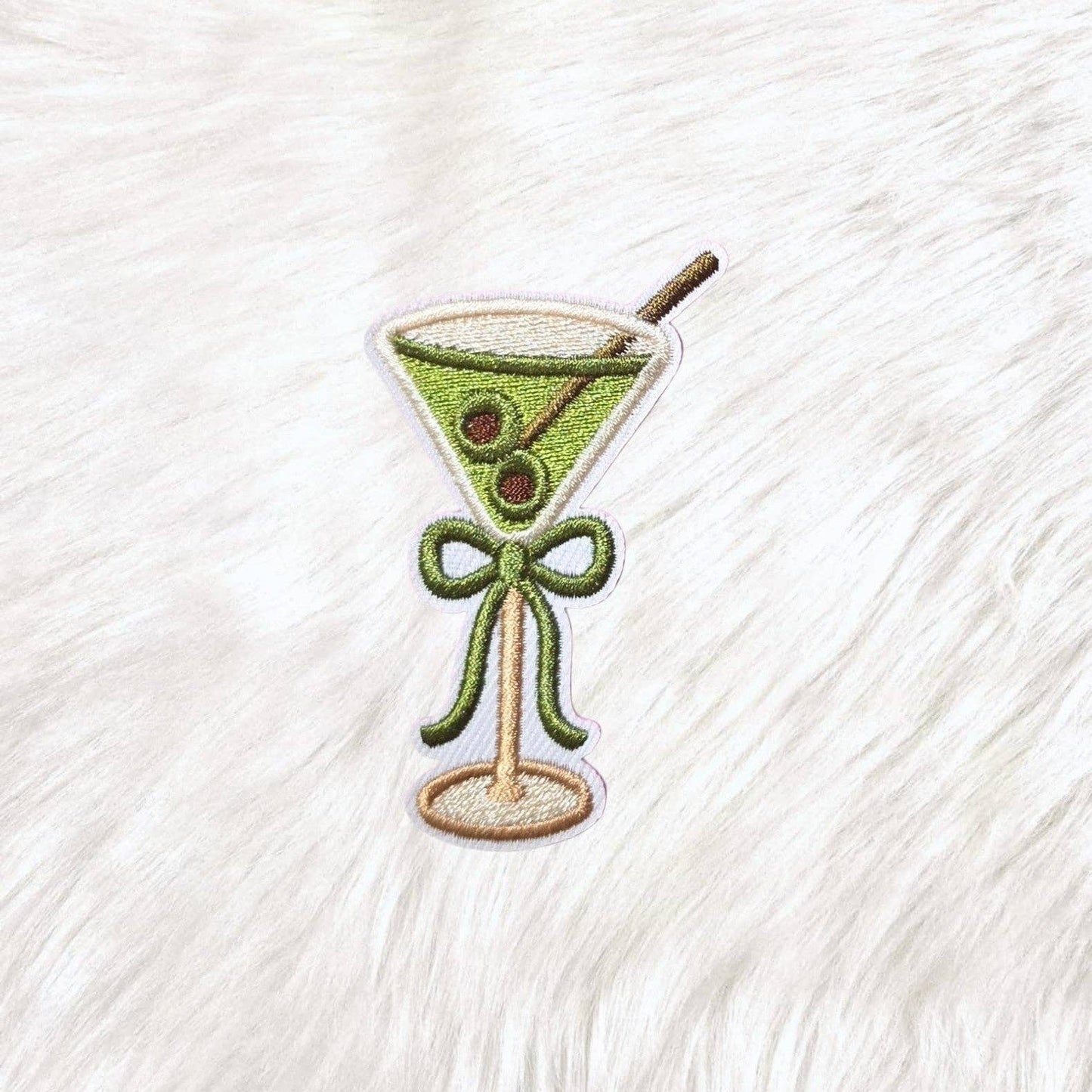 Olive Dirty Martini Coquette Bow Embroidery Iron On Patch