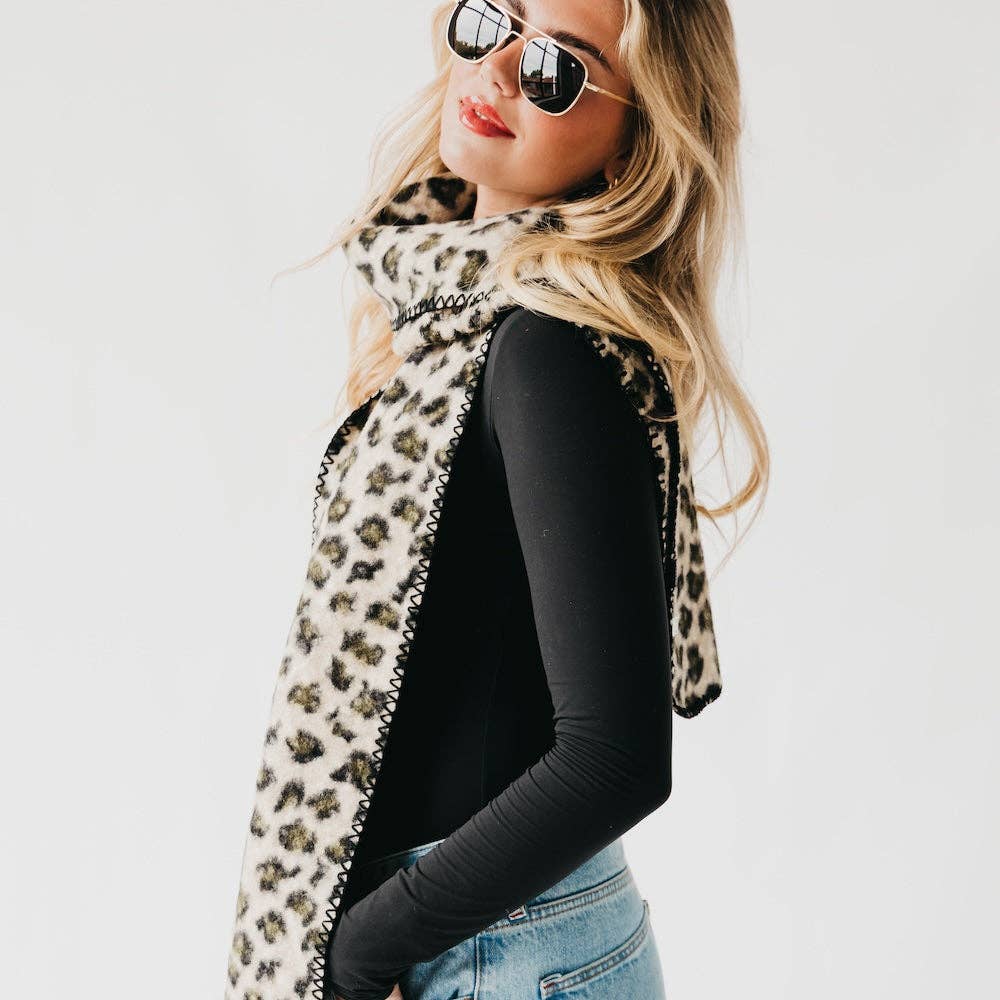Laine Leopard Scarf: Olive