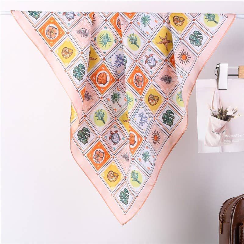 Nautical Shell & Palm Silky Feel Bandana Scarf | 40SC723: Peach