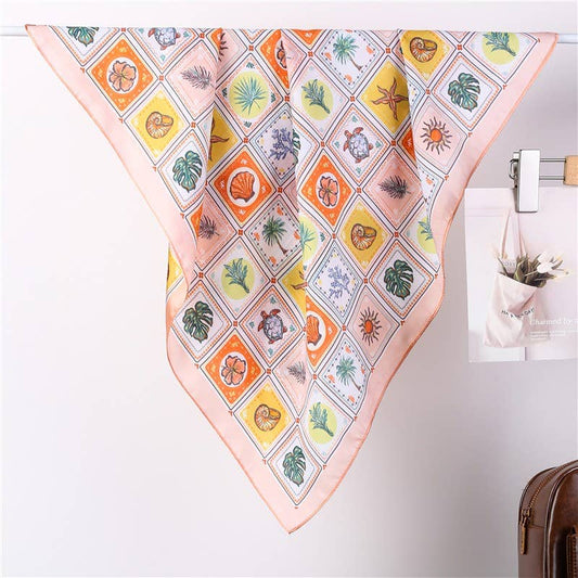 Nautical Shell & Palm Silky Feel Bandana Scarf | 40SC723: Peach