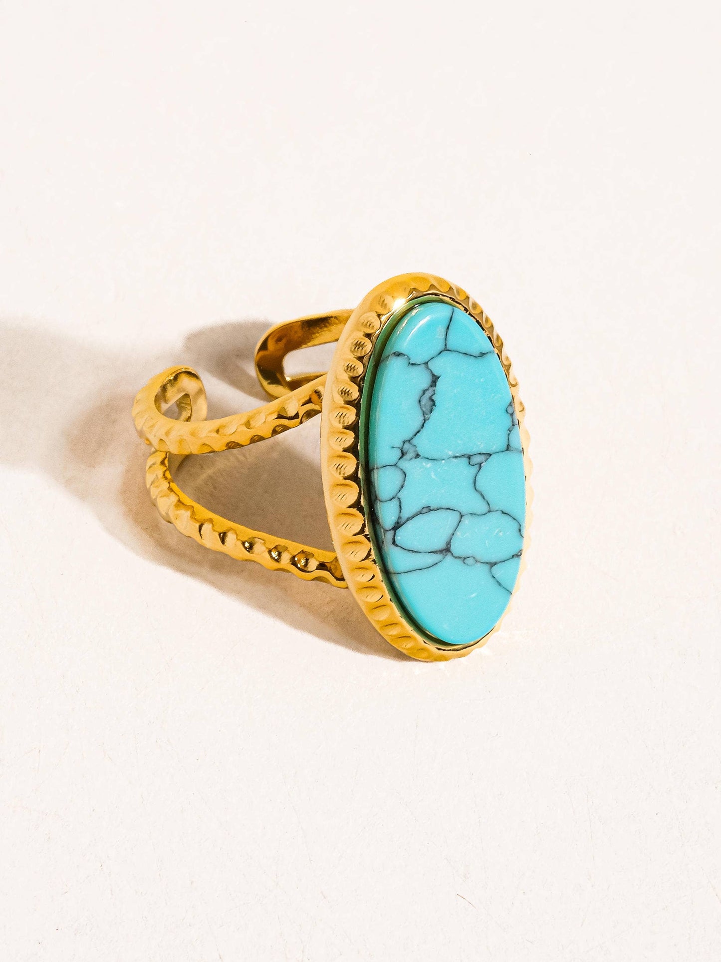 Ashwin 18K Gold Non-Tarnish Natural Stone Ring: Turquoise