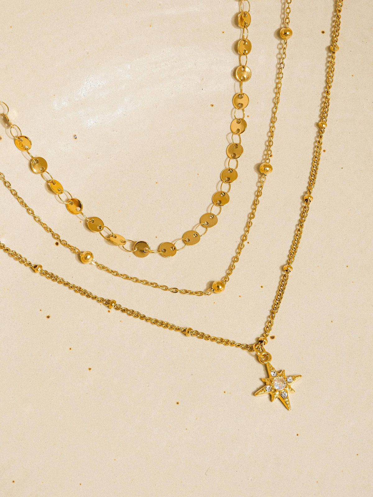Pascal 18K Non-Tarnish Layered CZ Star Necklace: Yellow Gold