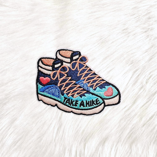Take A Hike Boot Embroidery Iron On Patch